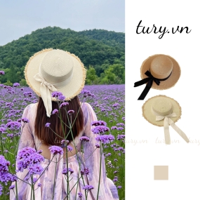 Nón Cói Đi Biển Mùa Hè Nữ -Tury- Mũ Cói Rơm Giấy Có Dây Lụa Che Nắng Thơ Mộng Cho Các Bạn Nữ Sống Ảo Cực Cháy - NC038