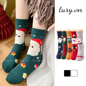 SET 5 Đôi Tất Vớ Cotton Mùa Thu Đông Unisex -Tury- Vớ Cổ Ngắn Họa Tiết Dê Thương Dễ Phối Đồ Tông Màu Giáng Sinh -TVC58