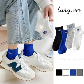 Tất Vớ Thu Đông Nam Nữ -Tury- Vớ Cotton Cổ Vừa thêu Chữ Nổi Dày Dặn Co Giãn Cá Tính Phong Cách Pop Hợp Thời Trang -TVC53