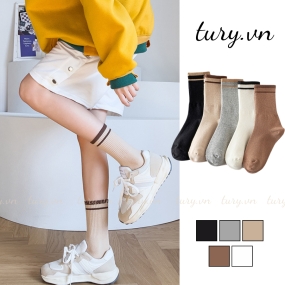 Tất Vớ Giữ Ấm Nam Nữ -Tury- Vớ Cổ Cao Vừa Sọc Basic Co Giãn Bốn Chiều Phong Cách Đơn Giản Chống Hôi Chân 4 Mùa - TVC30