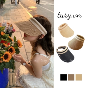 Nón Cói Cao Cấp Nữ -Tury- Mũ Cói Nửa Đầu Lưỡi Trai Đính Nơ Vành Cứng Chuẩn Form Cho Các Nàng Du Lịch Diện Mùa Hè - NC004
