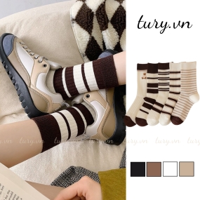 Tất Cổ Cao Vừa Hàn Quốc Nam Nữ -Tury- Vớ Sọc Chất Liệu Siêu Mịn Cotton Thoáng Khí Co Giãn Thời Trang Thu Đông - TVC31