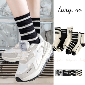 Tất Vớ Cotton Hottrend Unisex -Tury- tất Cổ Cao Vừa Vải Siêu Co Giãn Dày Dặn Nâng Tông Da Thời Trang Thu Đông - TVC25