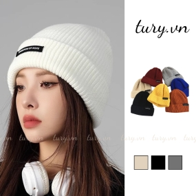 Nón Len Dệt Kim Unisex -Tury- Mũ Trùm Đầu Dáng Ôm Phối Tag Chữ Đen Cá Tính Cổ Điển Basic Thời Trang Thu Đông - NL002