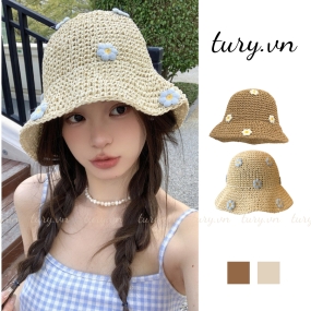 Mũ Cói Nón Cói Nữ Đi Biển Nữ -Tury- Mũ Cói Che Nắng Phối Nhiều Hoa Nhỏ Siêu Đẹp Hot Hit Cho Các Nàng Diện Mùa Hè - NC037