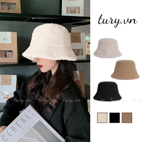 Nón Bucket Lông Mịn Cao Cấp Unisex -Tury- Mũ Len Phối Sọc Dày Dặn Trơn Ám Áp Outfit Thời Trang Thu Đông Hàn Quốc - NL003