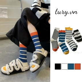 Vớ Tất Hàn Quốc Unisex -Tury- Tất Cotton Cổ Cao Vừa Họa tiết Siêu Dễ Thương Mới Lạ Tươi Mát Co Giãn Mùa Xuân Đông -TVC62