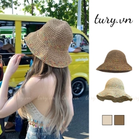 Mũ Cói Đi Biển nữa -Tury- Nón Cói Vành Lưới Sóng Mềm Mại Chấm Màu Bi Siêu Dễ Thương Đi Chơi Du Lịch Mùa Hè - NC047