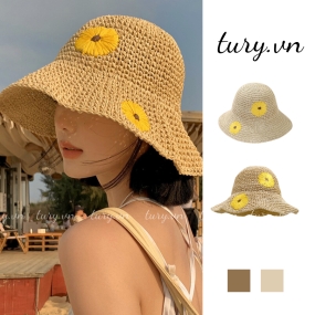 Mũ Cói Hoa Nữ - Nón Cói Phối Bông Hoa Màu Vàng Siêu Xinh Hottrend Cho Cho Chị Em Diện Đi Chơi Du Lịch Mùa Hè - NC017