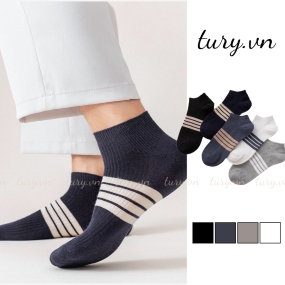 Vớ Tất Cotton Cổ Ngắn Nam -Tury- Vớ Sọc Co Giãn 4 Chiều Mạnh Mẽ Chống Hôi Chân Phối Giày Vừa Vặn Bốn Mùa Basic - TVC69
