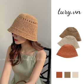 Mũ Cói Du Lịch Mùa Hè Nữ - Tury - Nón Cói Form Nhỏ Gọn Mềm Mại Trơn Vintage Nữ Tính Đáng Yêu Phong Cách Hàn Quốc - NC019
