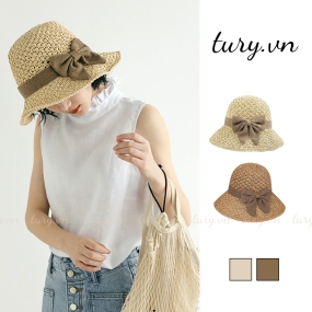 Mũ Cói Đi Biển Nữ -Tury- Mũ Cói Phối Nơ Vành Nắng Dày Dặn Nữ Tính Phù Hợp Đi Chơi Du Lịch Phong Cách Hàn Quốc - NC048