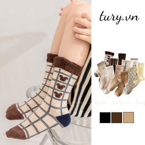Vớ Tất Cotton Retro Nam Nữ -Tury- Tất Cổ Cao Vừa Nhiều Họa Tiết Mẫu Mã Vải Mịn Màng Êm Chân Phong Cách Hàn Quốc - TVC36