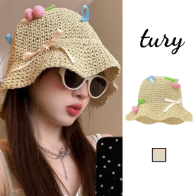 Mũ Cói Unisex, Nón Cói Form Mềm Gấp Gọn Đính Nơ Trái Cây Xinh Xắn, Ngọt Ngào Thời Trang Mùa Hè Đi Biển -Mã NC074