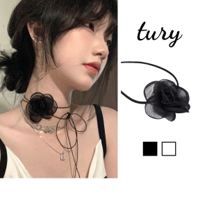 Vòng Cổ Choker Nữ, Dây Chuyền Hoa Trà Trắng Đen Cột Nơ Cá Tính Phong Cách Châu Âu, Mỹ Sang Trọng - TURY - Mã DC031