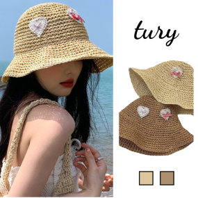 Mũ Cói Unisex, Nón Cói Form Mềm Gấp Gọn Trơn Đính Trái Tim Nơ Xinh Xắn, Ngọt Ngào Thời Trang Mùa Hè - Mã NC068