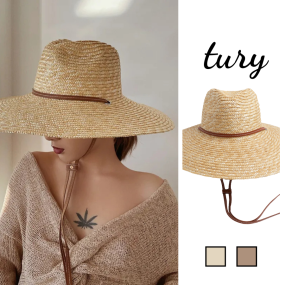 Mũ Cói Unisex, Nón Cói Che Nắng Vành Rộng Chóp Đầu Cao Phối Dây Quai Nón Thời Trang Biển Mùa Hè -TURY- Mã NC070