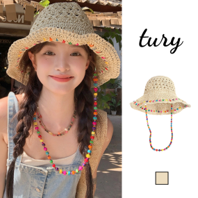 Mũ cói mềm phối hạt gỗ nhiều màu vintage - Mã NC106