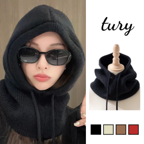 Mũ Len Unisex Nam Nữ - Tury - Nón Trùm Đầu Kiêm Khăn Choàng Cổ Giữ Ấm Họa tiết Trơn Phong Cách Thu Đông Nhiều Màu -NL022