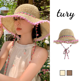 Mũ cói form mềm vành ren phôi dây dưa hấu đi biển - Mã NC108