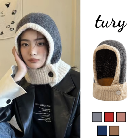 Mũ Len Trùm Đầu Nam Nữ Unisex - Tury - Nón Len Dệt Phối Màu Cài Nút Cao Cổ Cá Tính Thời Trang Thu Đông Nhiều Màu - NL023