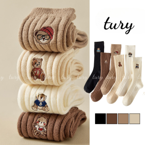 Vớ Tất Gấu Nam Nữ -Tury- Tất Cotton Cổ Cao Vừa Họa Tiết Hàn Quốc Siêu Dày Dặn Rất Mịn Êm Chân Chống Trơn Trượt - TVC68