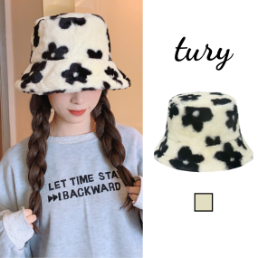 Mũ bucket len, Nón lông cừu vành ngắn phối họa tiết hoa thời trang thu đông giữ ấm đáng yêu cho nữ - Mã NL020