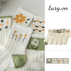 Tất Vớ Thiên Nhiên Unisex -Tury- Tất Cotton Họa Tiết Hoa Nhẹ Nhàng Mềm Mại Êm Chấn Nữ Tính Phong cahs Hàn Quốc - TVC23
