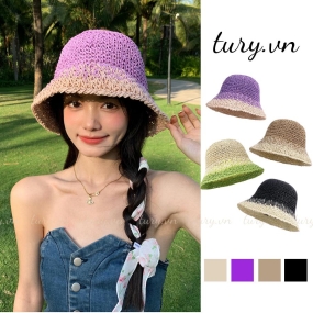 Nón Cói Mùa Hè Nữ -Tury- Mũ Cói Giả Rơm Che Nắng Phối Màu Lưỡi Lam Tiêu Thư Làm Thon Mặt Thoải Mái Khi Diện Phố - NC041