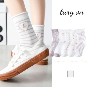Tất Vớ Cotton Unisex -Tury- Vớ Cổ Cao Vừa Tông màu Trắng Tím Mộng Mơ Nàng Thơ Mềm Mại Nữ Tính Phong Cách Hàn Quốc -TVC01