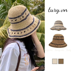 Nón Cói Đi Chơi Cho Nữ -Tury- Mũ Cói Loại 1 Phối Viền Xanh Mộng Mơ Mềm Mại Xinh Dễ Dàng Mang Đi Du Lịch Mùa Hè - NC050