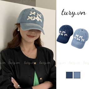 Mũ lưỡi trai unisex nữ, Nón kết chất liệu jean gắn nơ phong cách dễ thương thời trang Hàn Quốc - TURY - MLT031