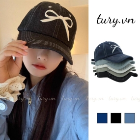 Mũ lưỡi trai unisex nữ, Nón kết chất liệu jean giả cotton thêu nơ nhẹ nhàng thời trang Hàn Quốc - TURY - MLT020