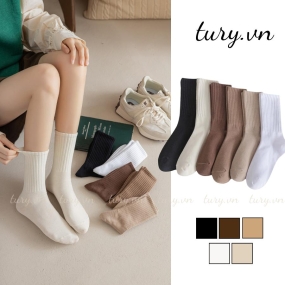 Tất Vớ Trơn Nam Nữ -Tury- Tất Cotton Chất Liệu Vải Hàn Quốc Mịn Màng Dày Dặn Phong Cách Đơn Giản Co Giãn 4 Chiều - TVC38