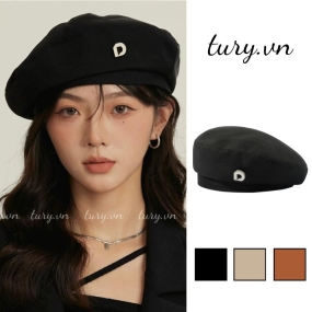 Mũ Beret Trơn Unisex, Mũ Nồi Phối Tag Chữ D Chất Liệu Cotton Nhiều Màu Thời Trang Thu Đông - Tury - MN010