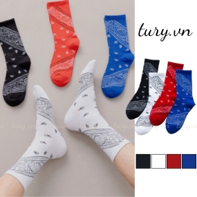 Tất Vớ Bandana Nam Nữ Unisex -Tury- Vớ Cotton Cổ Cao Vừa Họa Tiết Cổ Điển Cá Tính Mạnh Mẽ Phụ Kiện Thời Trang - TV010