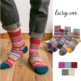 Tất Vớ Vintage Retro Nam Nữ Unisex -Tury- Vớ Len Siêu Dày Siêu Ấm Mềm Mại Êm Chân Phong Cách Cổ Điển Mùa Thu Đông -TV005