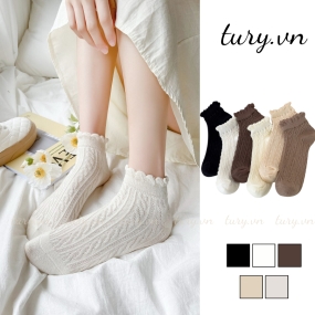 Tất Vớ Cổ Ngắn Unisex -Tury- Tất Cotton Cổ Xoắn Trơn Tiểu Thư Dễ Phối Giày Phù Hợp Mọi Outfit Thời Trang Hằng Ngày-TVC58