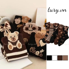 Vớ Tất Nữ Unisex -Tury- Tất Cotton Cổ Cao Vừa Họa Tiết Tiểu Thư Dễ Thương Phong Cách Hàn Quốc Thời Trang Xuân Đông-TVC86