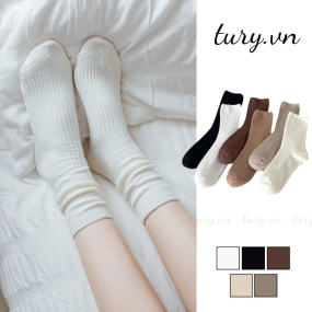 Vớ Cotton Unisex -Tury- Tất Cổ Cao Vừa Trơn Siêu Mỏng Co Giãn Mỏng Nhẹ Bán Chạy Siêu Hot Phối Dày Giép Mê Ly - TVC16