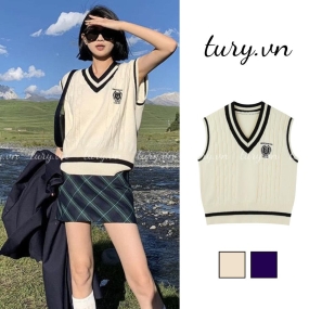 Áo Gile Len Unisex Trơn Vintage Áo Không Tay Cổ Chữ V Họa Tiết Sọc Caro Phong Cách Preppy hàng Quốc - Tury - TA016