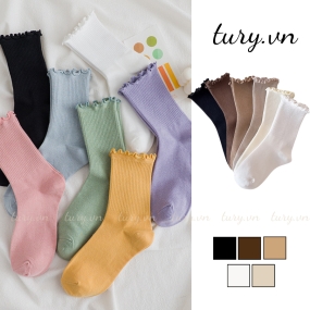 Bộ Siêu Tập Vớ Tất Trơn Bán Chạy Nam Nữ -Tury- Tất Cotton Phối Cổ Vành Bèo Siêu Mịn Siêu Mềm Phong Cách Hàn Quốc - TVC39