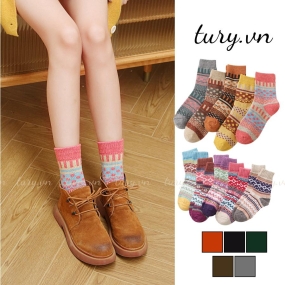 Vớ Tất Len Thổ Cẩm Unisex -Tury- Vớ Len Cổ Cao Vintage Dày Dặn Giữ Ấm Phong Cách Nhật Bản Thời Trang Thu Đông - TV004-TV006