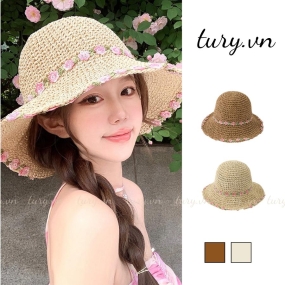 Mũ Cói Nón Cói Đẹp Mê Ly -Tury- Nón Che Nắng Phối Vòng Hoa Hồng Siêu Xinh Cao Cấp Mềm Mại Nữ Tính Du Lịch Mùa Hè - NC055