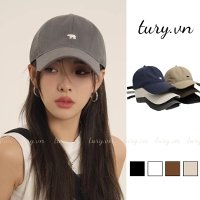 Mũ lưỡi trai unisex nam nữ, Nón kết chất lcotton thêu hình gấu đơn giản thời trang Hàn Quốc nhiều màu - TURY - MLT023