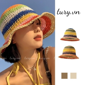 Nón Cói Mềm Mại Nữ - Tury - Mũ Cói Phối Sọc Màu Cầu Vòng Nâng Tone Màu Da Mềm Mại Tươi Mát Cho Chị Em Diện Mùa Hè -NC031