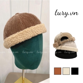 Mũ Miki Tròn Unisex, Nón Kiểu Không Vành Nhung Viền Lông Phong Cách Retro - Tury - NV030