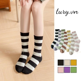 Tất Vớ Sọc Mềm Mịn Unisex -Tury- Vớ Cotton Cổ Cao Vừa Bán Chạy Chất Liệu Hàn Quốc Cực Ký Êm Chân Mùa Thu Đông - TVC64