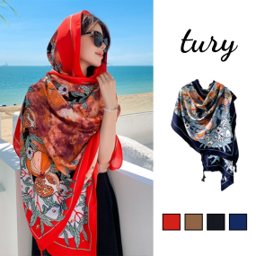 Khăn choàng cổ boho mẫu hoa trắng lá cây và quả - KC097