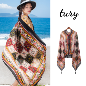 Khăn Choàng Quàng Cổ Boho Họa Tiết Thổ Cẩm Ô Vuông - KC001